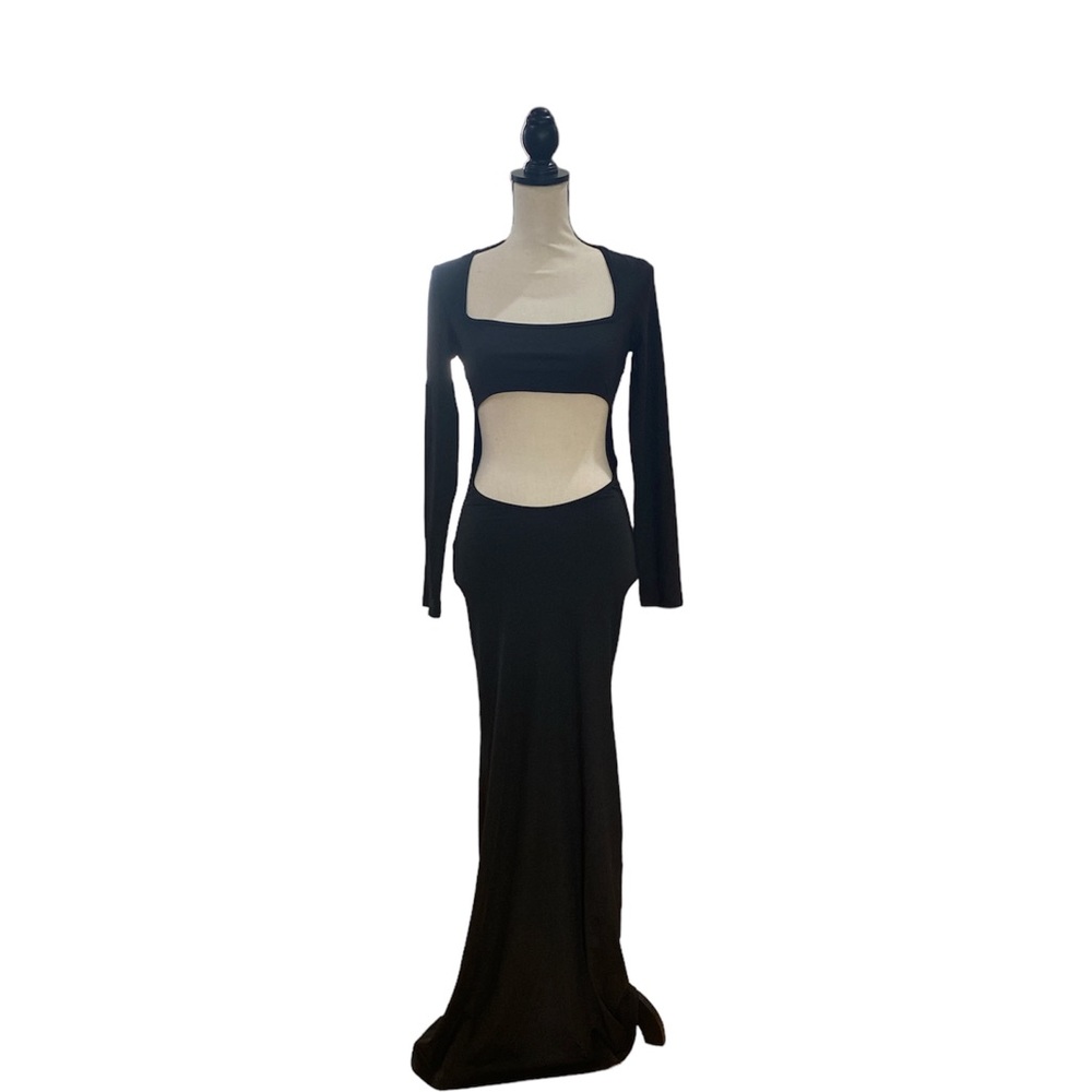 Belly and Back Cutout Long Sleeve Maxi Dress